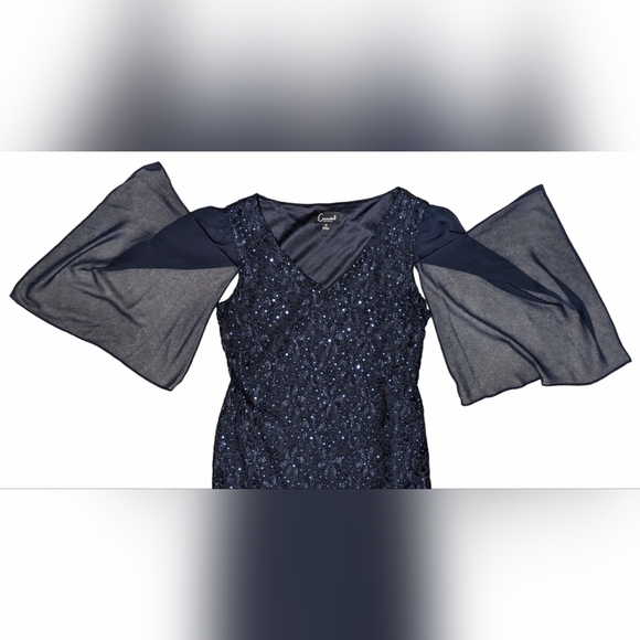 Connected Apparel Women's Large 12 Navy Blue Lined Sequin Sparkle Maxi Dress - Picture 5 of 8